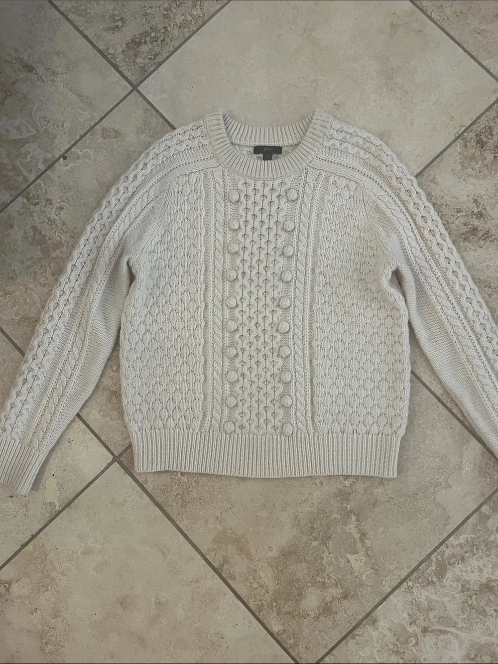 J. Crew Cream Cable-Knit Crew Sweater M